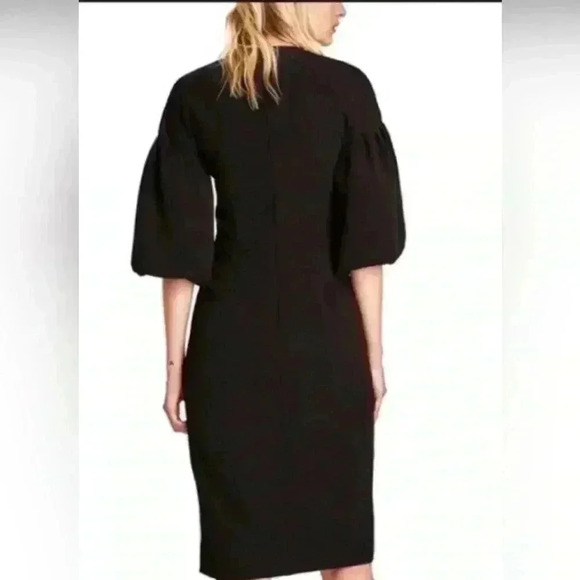 Zara Black Fitted Puff Sleeves Slit In Front Zip Back Dress Size Small 11/4 - Picture 4 of 6